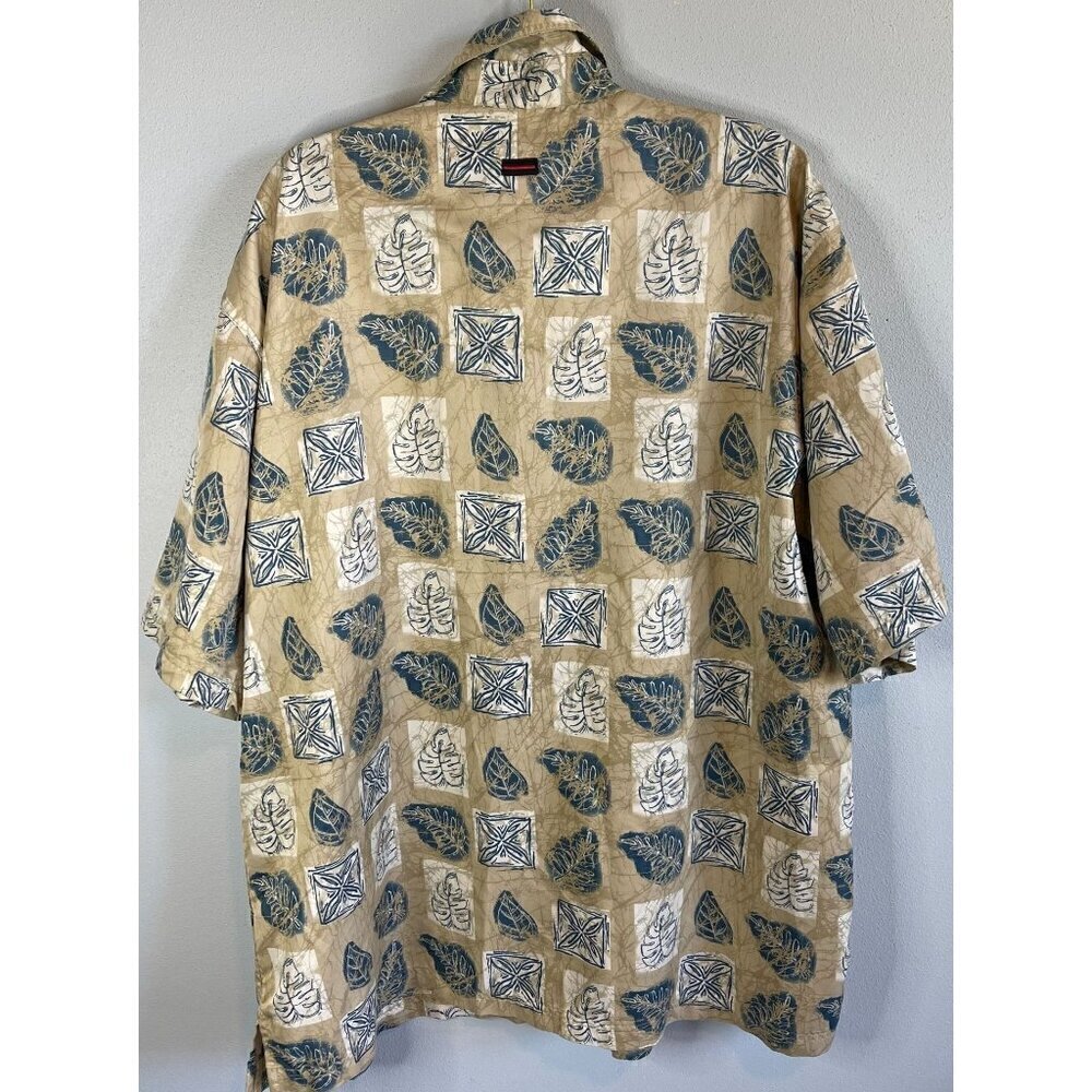 Y2K FUBU Beige/Blue Floral All Over Print Button Front Short Sleeve Mens XXL - Picture 3 of 12